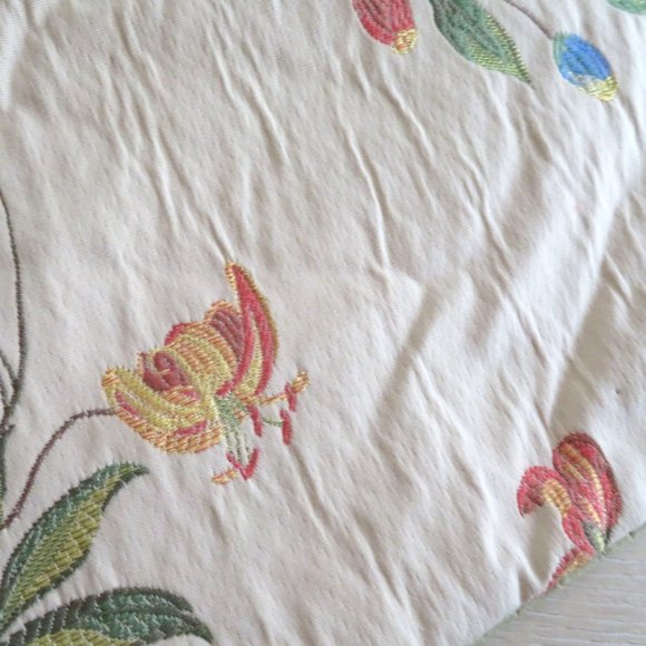 Pair 2 Custom Made Pillow Covers Textured Floral Embroidery Tan Reversable 16x22 - Picture 5 of 8